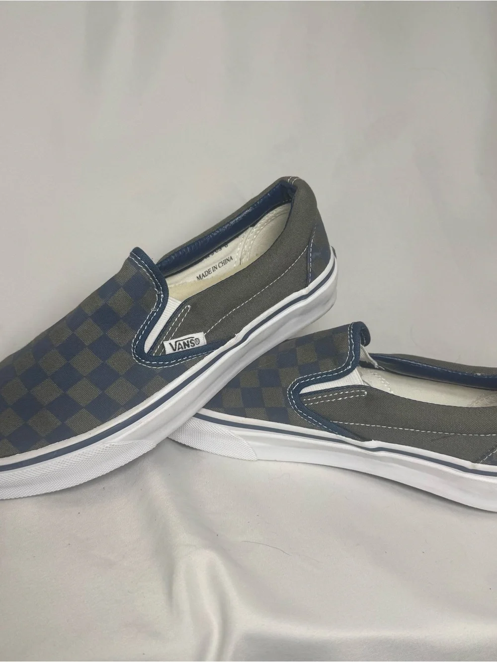 Vans Slip-On Checkerboard Canvas Loafers in Blue and Gray
